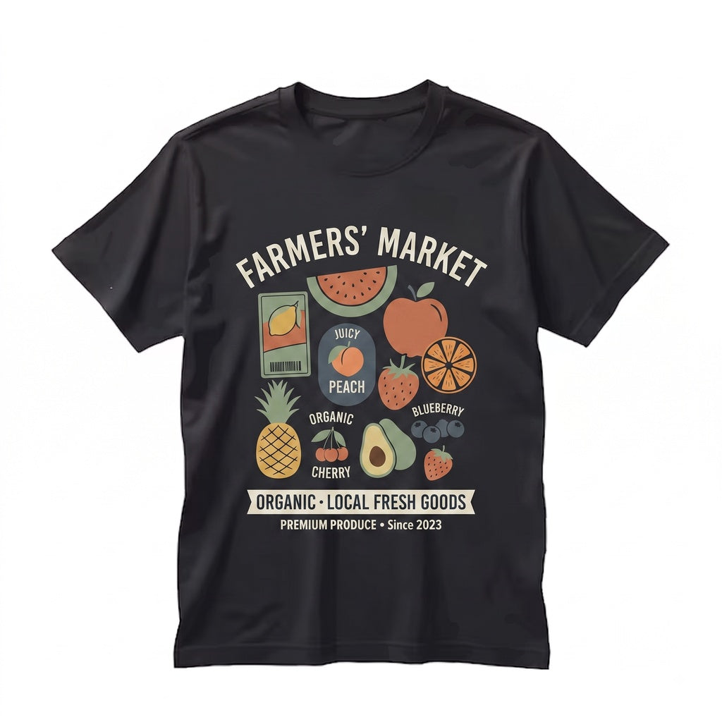Farmers Market Vintage Fruit Sticker Aesthetic Retro Graphic Fresh Produce Unisex TShirt