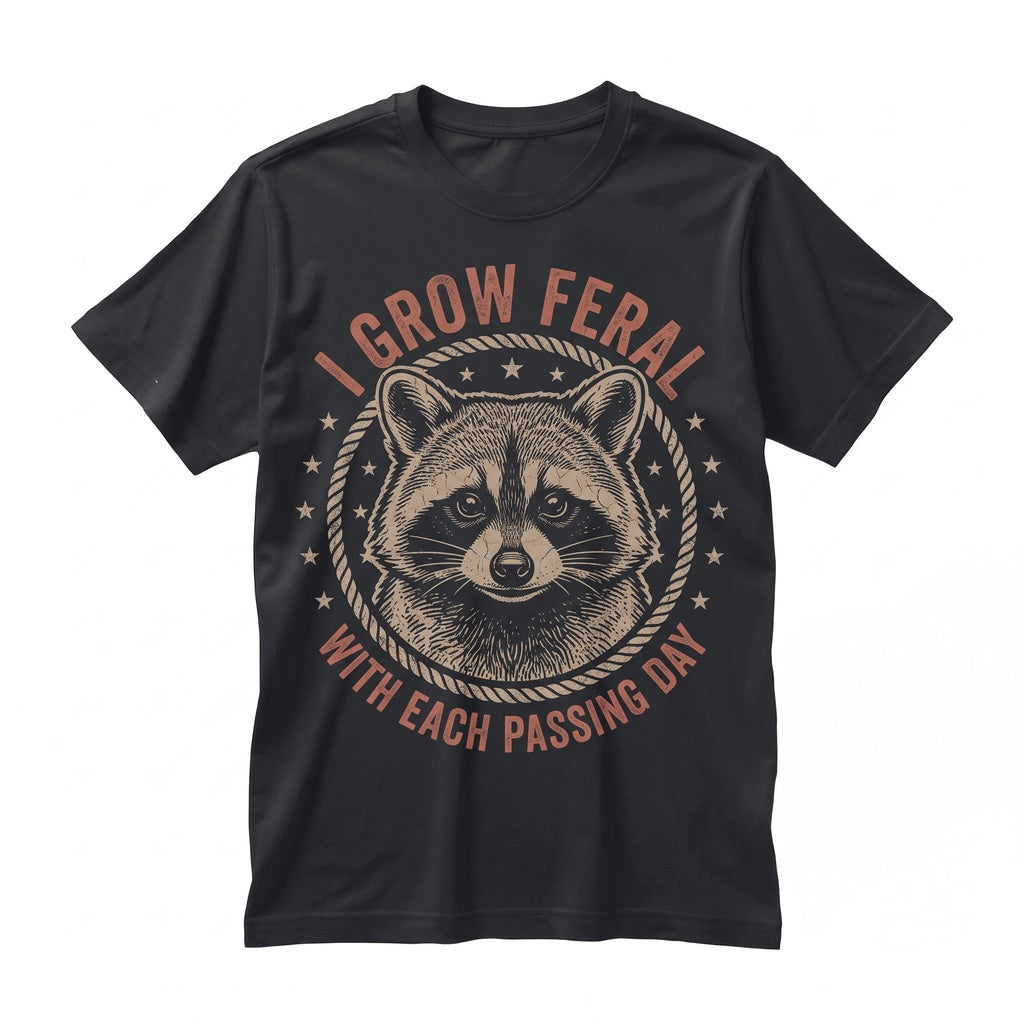 I Grow Feral Raccoon Vintage Retro Japanese Graphic Aesthetic Short Sleeve Cotton Apparel Unisex TShirt
