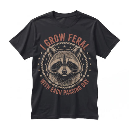I Grow Feral Raccoon Vintage Retro Japanese Graphic Aesthetic Short Sleeve Cotton Apparel Unisex TShirt