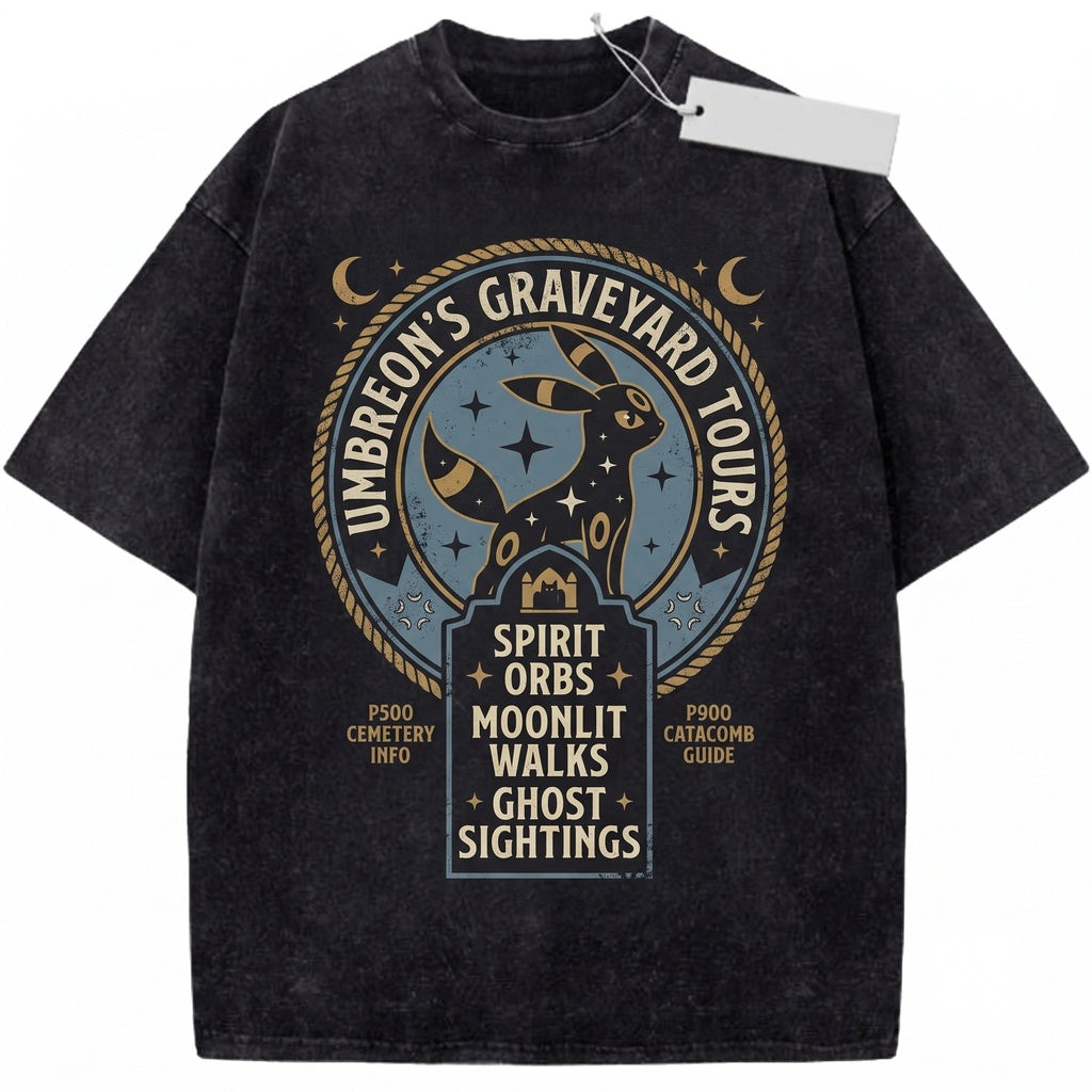 Vintage Umbreon Washed Ghost Tour Eeveelution Anime Dark Moonlight Retro Gamer Graphic Cotton Top Unisex TShirt