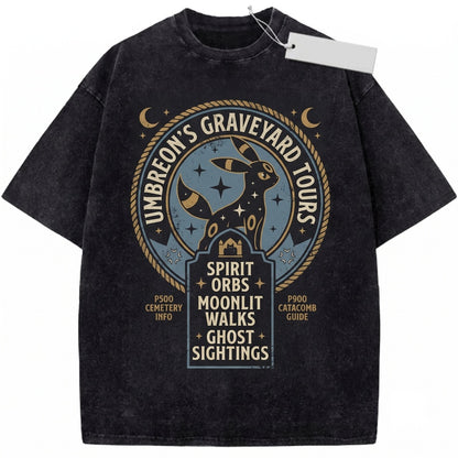 Vintage Umbreon Washed Ghost Tour Eeveelution Anime Dark Moonlight Retro Gamer Graphic Cotton Top Unisex TShirt