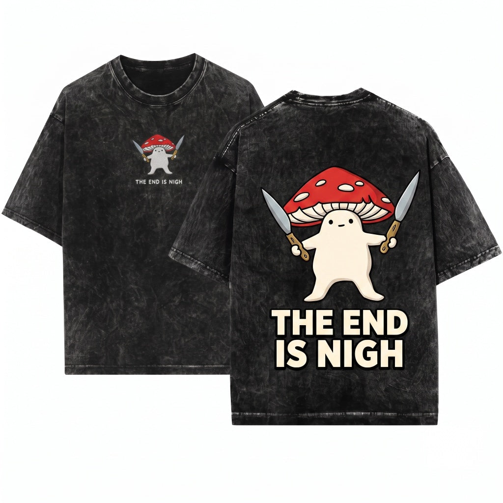 The End Is Nigh Funny Mushroom Knives Chaotic Meme Graphic Unisex Wash T-Shirt