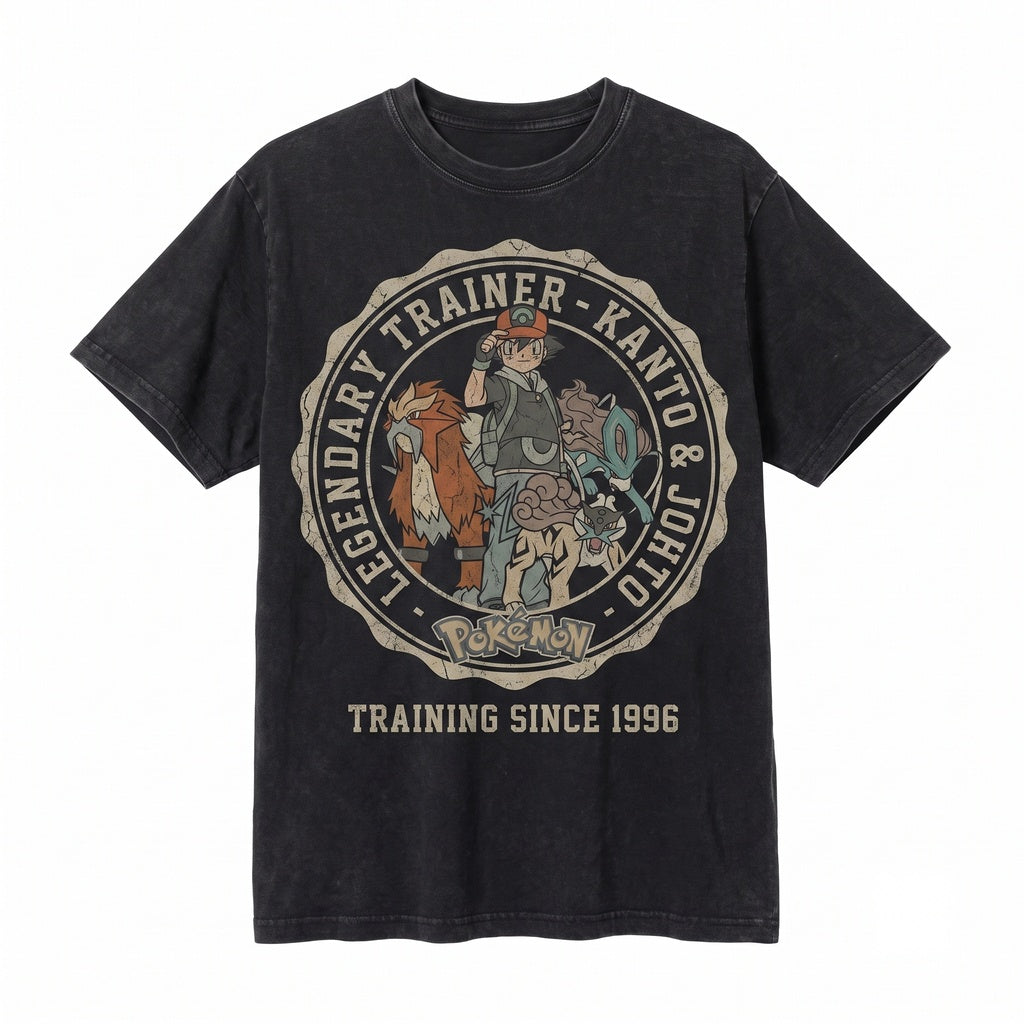 Vintage Wash Anime Monster Trainer Graphic Double Sided Japanese Streetwear Retro Gamer Gift Unisex TShirt