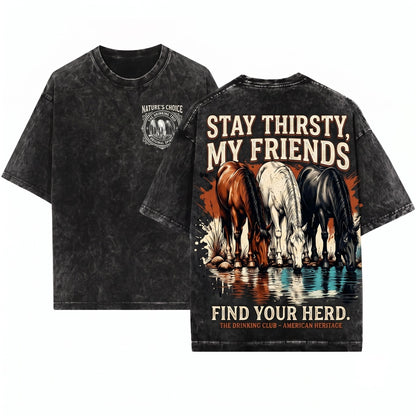 Old School Graphic Wild Horse Western Ranch Nature Rustic Cowboy Gift Unisex Wash T-Shirt