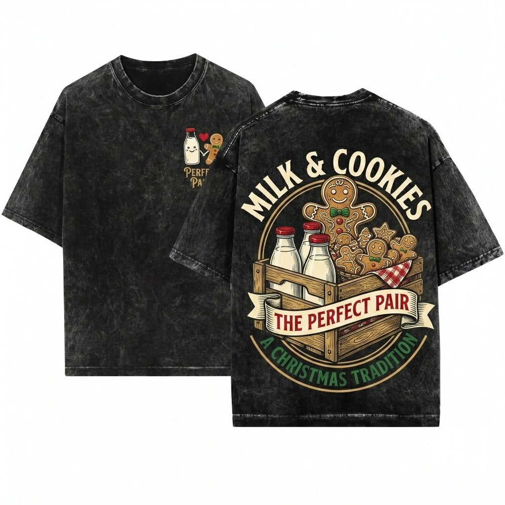 Gingerbread Couple Cookies Milk Matching Christmas Cute Holiday Pajama Unisex Wash T-Shirt