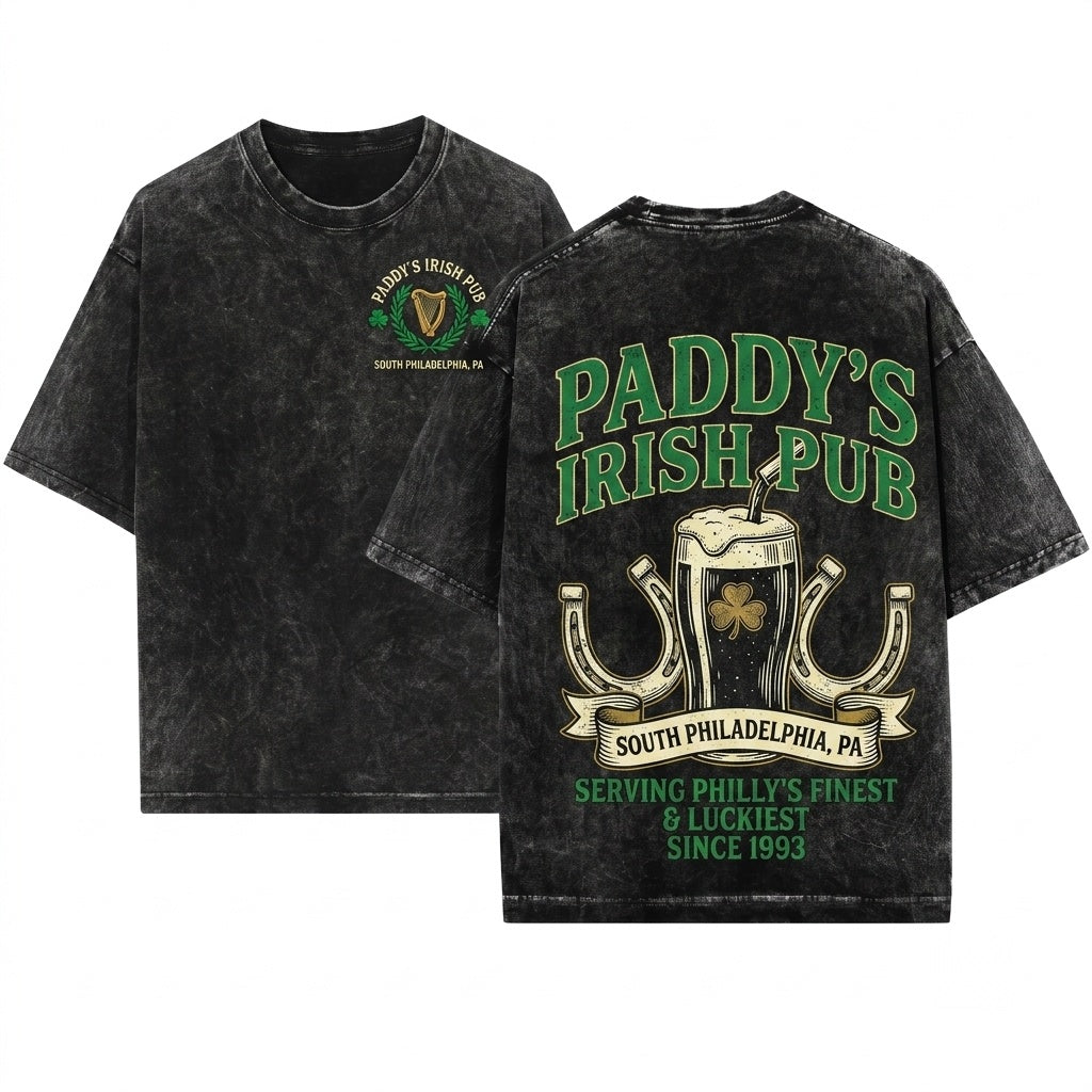 Paddys Pub Logo Irish Bar Philadelphia TV Show Graphic Unisex Wash T-Shirt