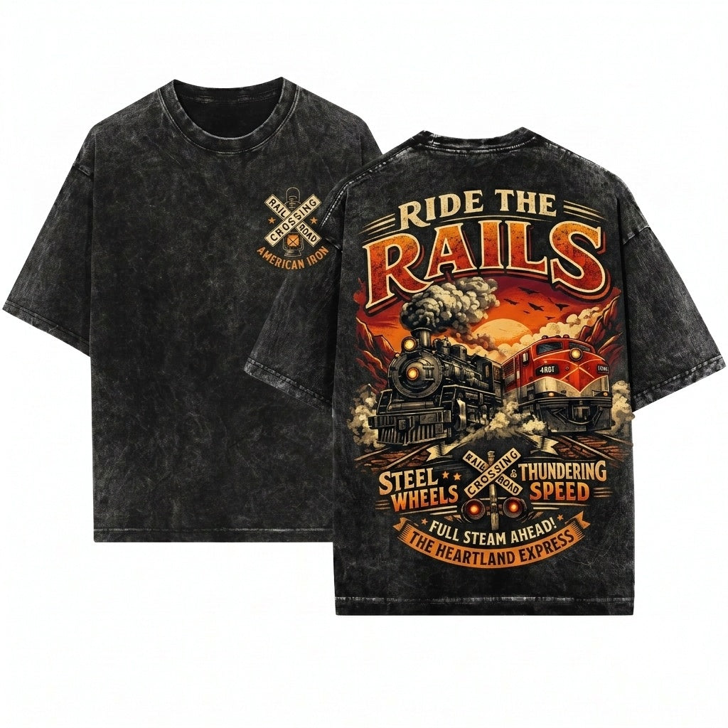 Vintage Steam Engine Ride The Rails Diesel Train Top Full Steam Ahead Gift Unisex Wash T-Shirt