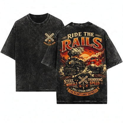 Vintage Steam Engine Ride The Rails Diesel Train Top Full Steam Ahead Gift Unisex Wash T-Shirt