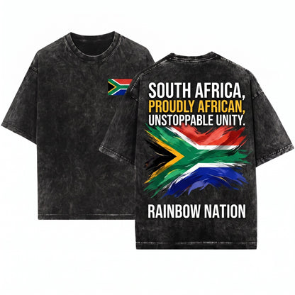South Africa Flag Pride Vintage Heritage Patriotic Born Roots Travel Vacation Present Family Sport Teams Unisex Wash T-Shirt