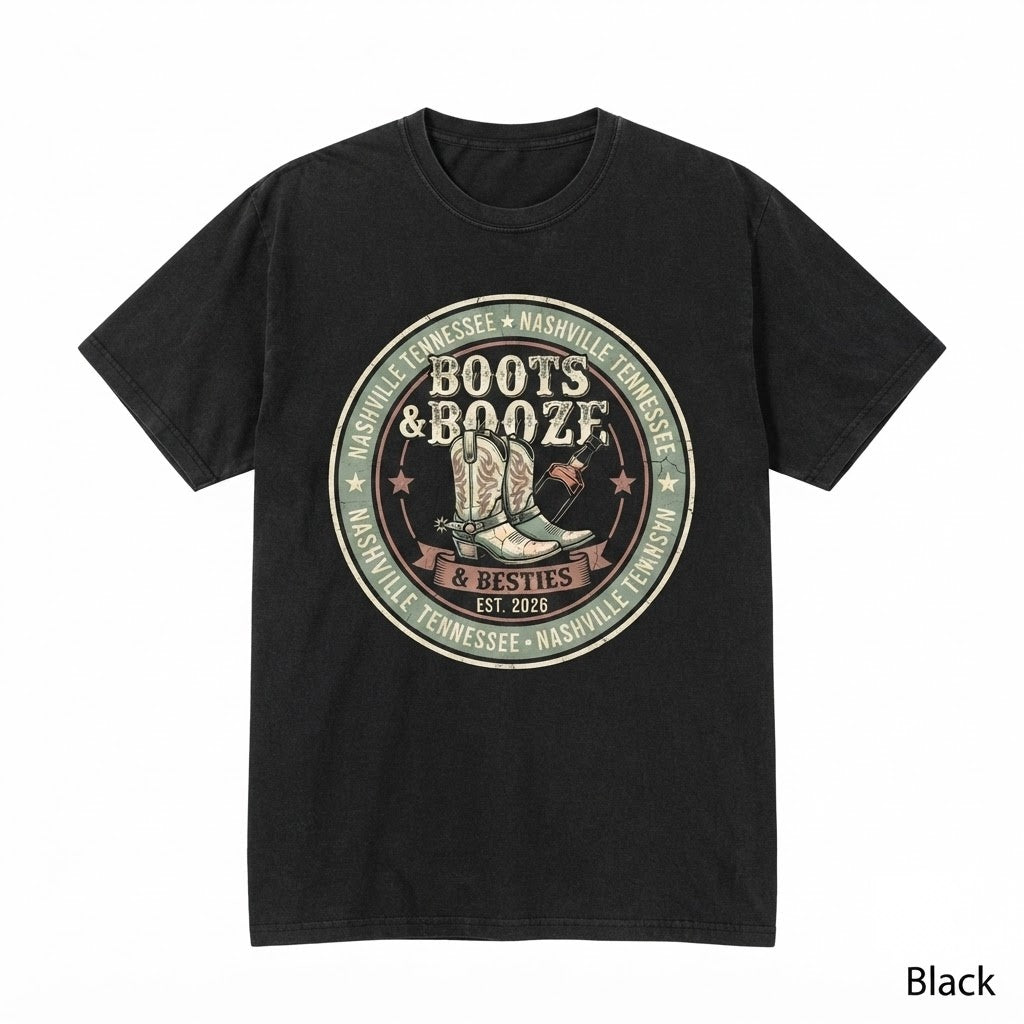 Boots Booze Nashville Girls Trip Apparel Birthday Party Tops Unisex TShirt