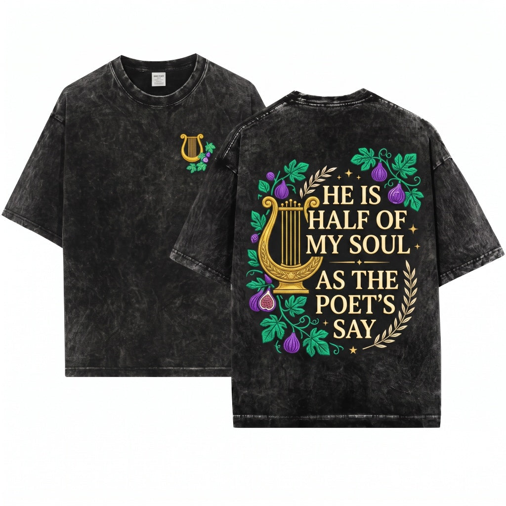 Heres my take He Is Half My Soul Embroidered Bookish Greek Mythology Patroclus Achilles LGBTQ Literature Unisex Wash T-Shirt