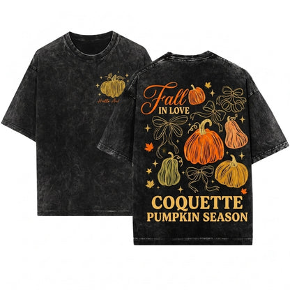 Glitter Orange Pumpkin Bow Doodles Fall Harvest Thanksgiving Season Unisex Wash T-Shirt