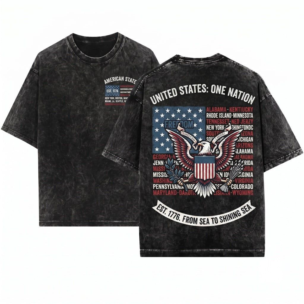 Patriotic 4th of July USA American Flag States Unisex Wash T-Shirt