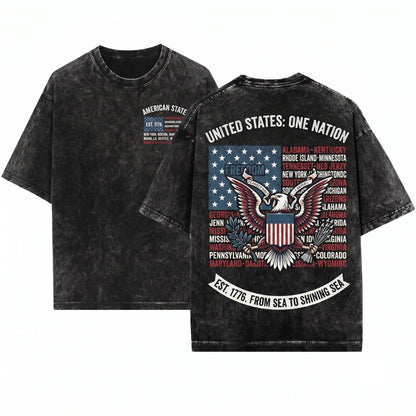 Patriotic 4th of July USA American Flag States Unisex Wash T-Shirt