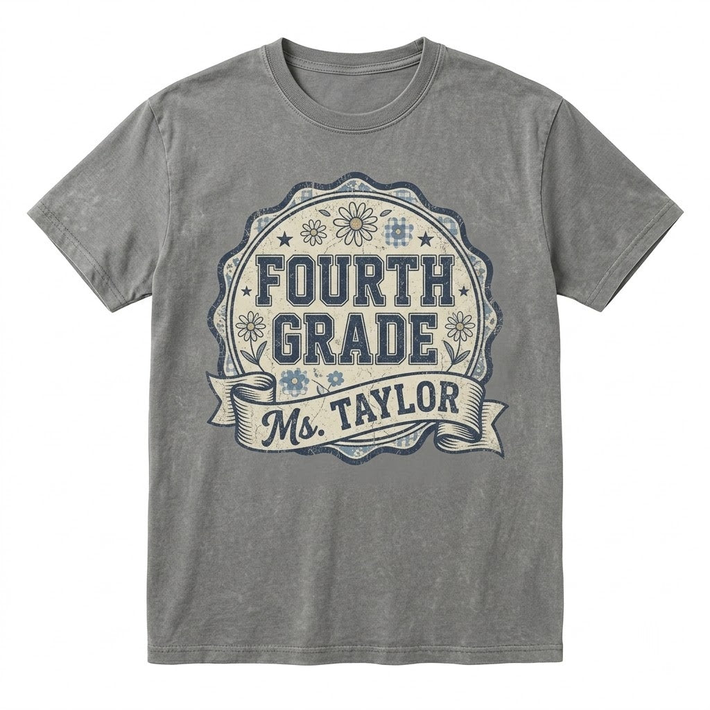 Custom Name 4th Grade Dream Team Matching Group Teacher Faux Patchwork Back to School Unisex TShirt