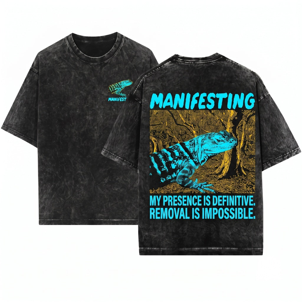 Manifesting I Will Not Be Removed From The Premises Funny Vintage Japanese Lizard Graphic Unisex Wash T-Shirt