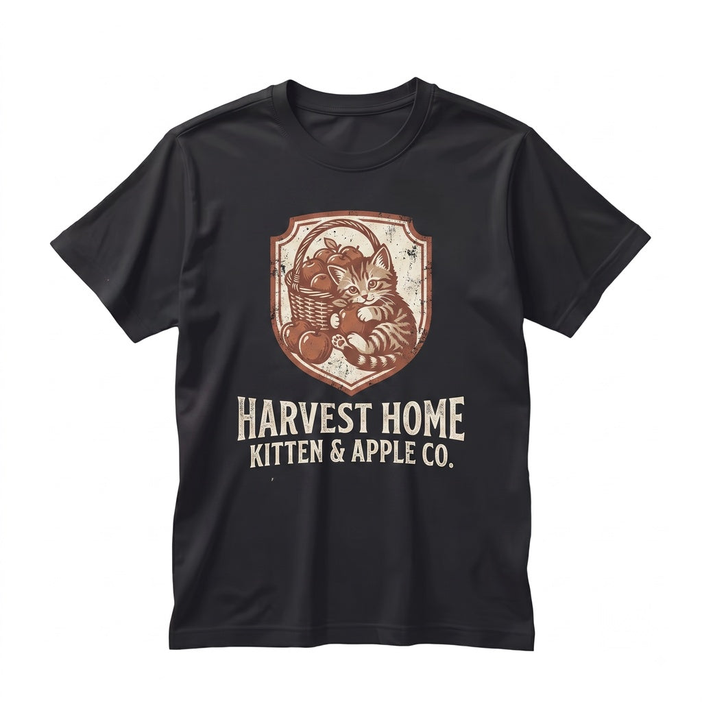 90s Nostalgia Cozy Season Pumpkin Autumn Lover Vintage Kitten With Apples Thanksgiving Unisex TShirt