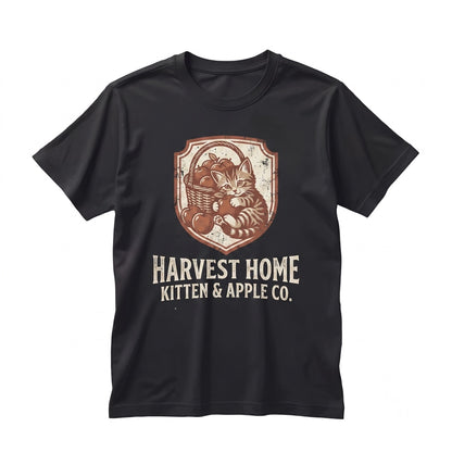 90s Nostalgia Cozy Season Pumpkin Autumn Lover Vintage Kitten With Apples Thanksgiving Unisex TShirt