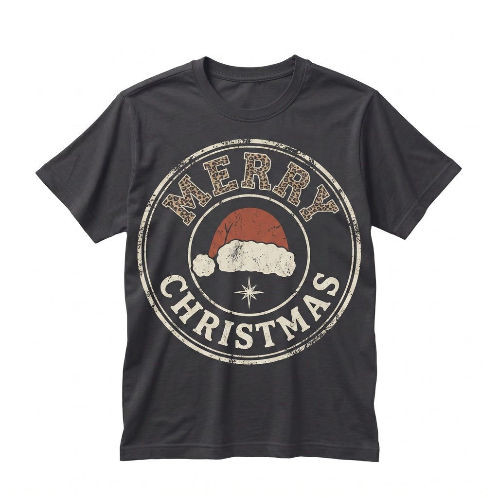 Vintage Merry Christmas Sweatshirt Leopard Print Santa Hat Festive Cozy Winter Pullover Women Holiday Crewneck Sweater Unisex