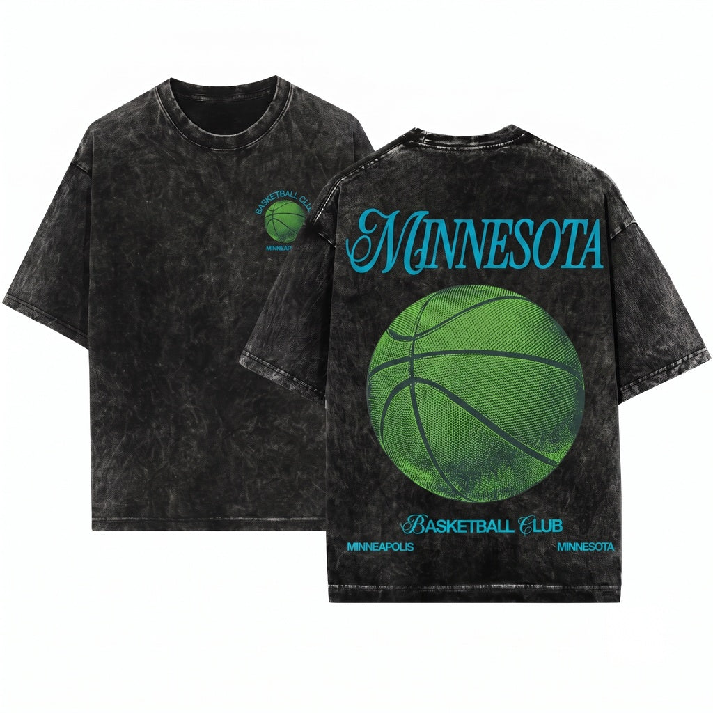 Minnesota Basketball Graphic Streetwear Back Print Unisex Wash T-Shirt