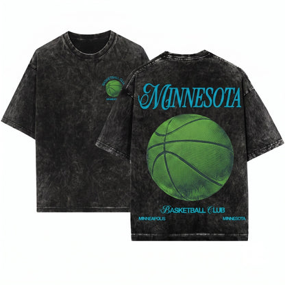 Minnesota Basketball Graphic Streetwear Back Print Unisex Wash T-Shirt