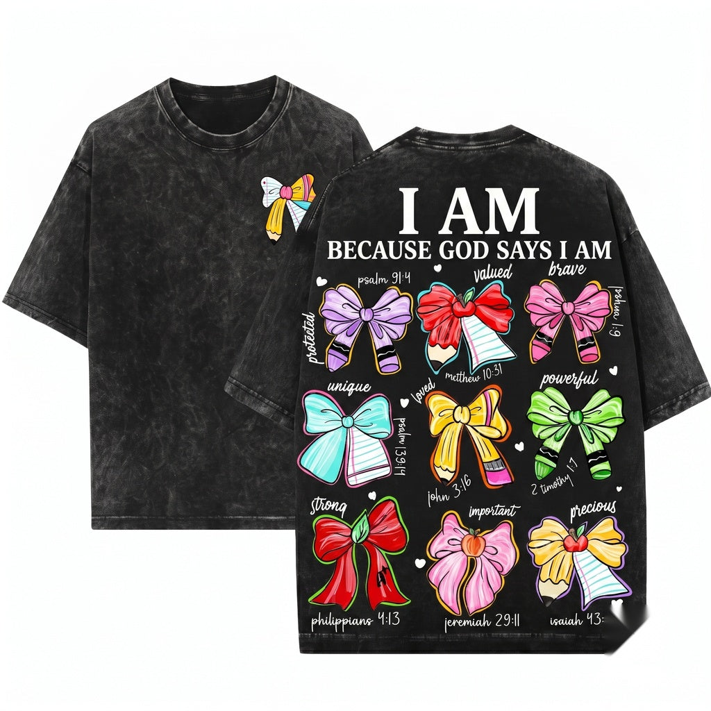 Christian God Says I Am Coquette Pencil Bow Teacher Back To School Unisex Wash T-Shirt