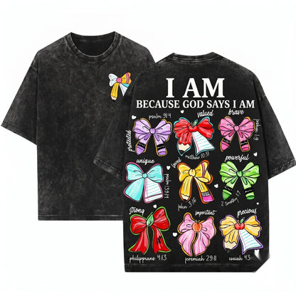 Christian God Says I Am Coquette Pencil Bow Teacher Back To School Unisex Wash T-Shirt