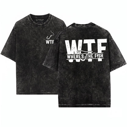 Mens Funny WTF Wheres The Fish Christmas Angler Dad Present Gift Unisex Wash T-Shirt