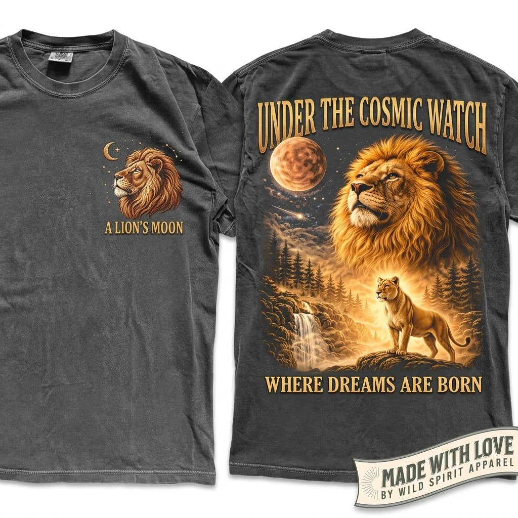Vintage Lion Howling Full Moon Safari Animal Comfort Graphic Unisex Wash T-Shirt