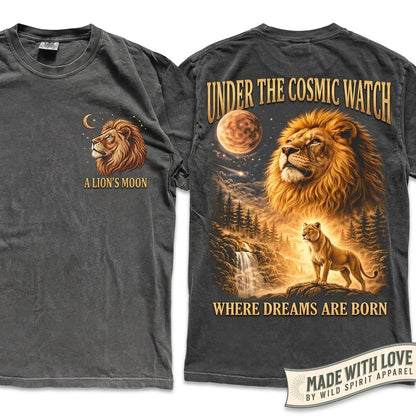 Vintage Lion Howling Full Moon Safari Animal Comfort Graphic Unisex Wash T-Shirt