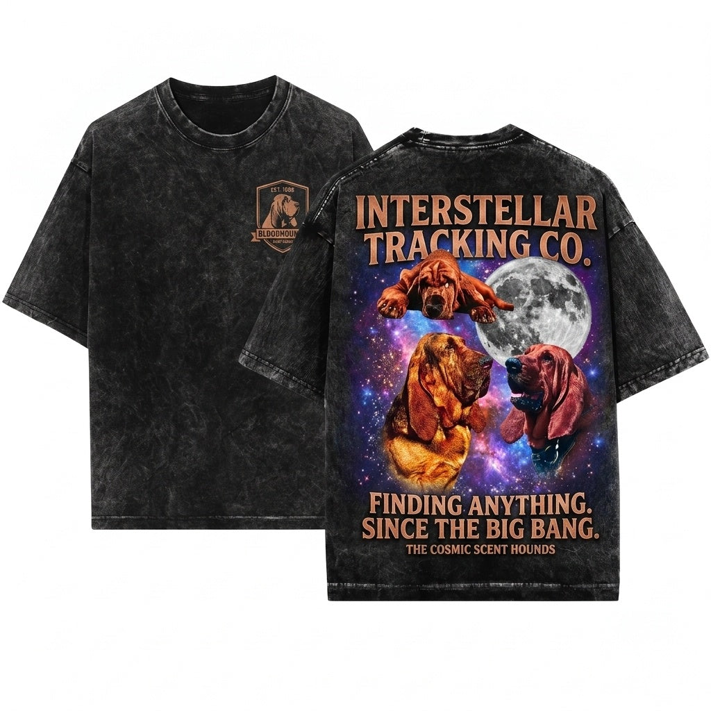 Three Bloodhound Moon Galaxy Space Tracking Dog Cosmic Owner Gift Apparel Unisex Wash T-Shirt