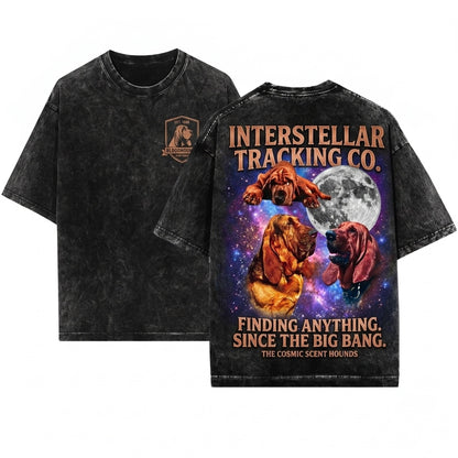Three Bloodhound Moon Galaxy Space Tracking Dog Cosmic Owner Gift Apparel Unisex Wash T-Shirt