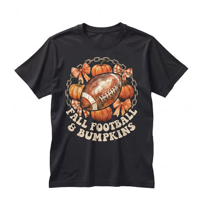 Coquette Fall Pumpkin Football Ribbon Bow Autumn Halloween Thanksgiving Touchdown Sports Unisex TShirt