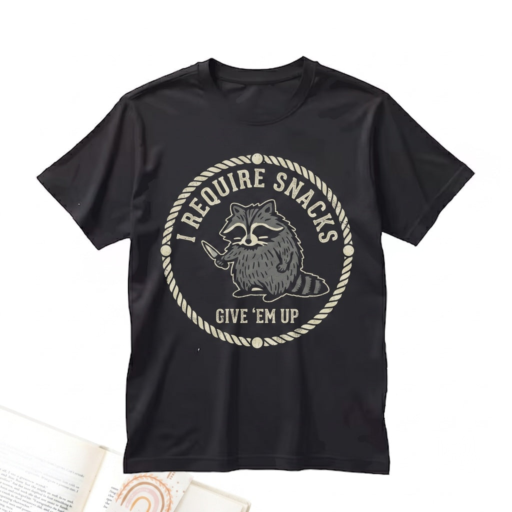 I Require Snacks Embroidered Raccoon Funny Cozy Goblincore Animal Lover Gift Unisex TShirt