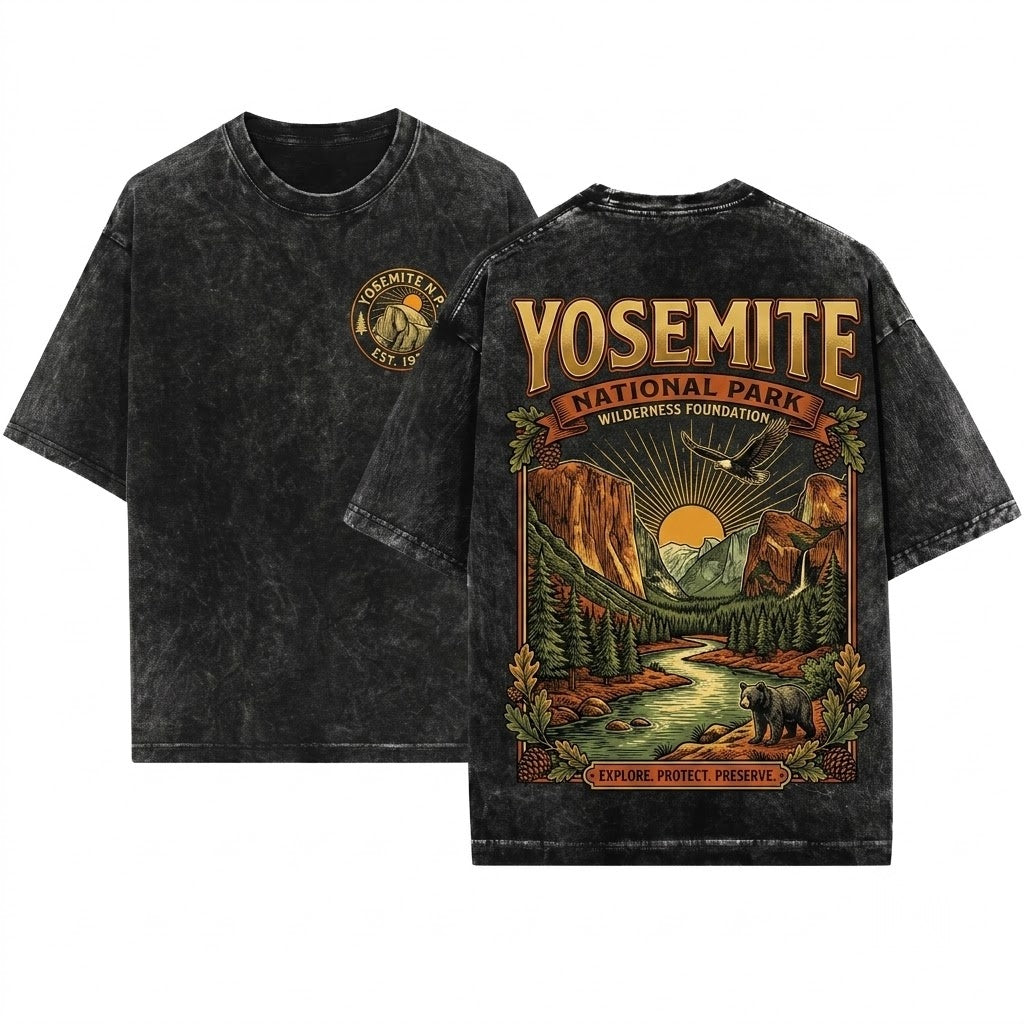 Yosemite National Park Half Dome Hiking Outdoor Adventure Graphic Unisex Wash T-Shirt