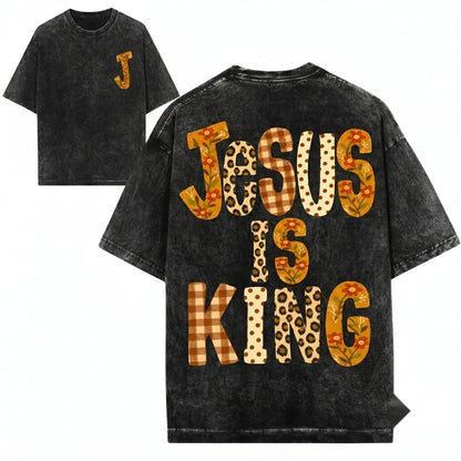 Fall Floral Leopard Gingham Jesus Retro Boho Faith Autumn Thanksgiving Gift Unisex Wash T-Shirt