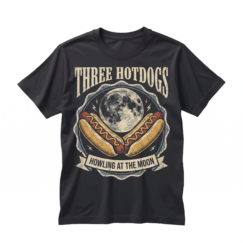 Three Hotdogs Howling At The Full Moon Vintage Graphic Gift For Men Women Unisex TShirt