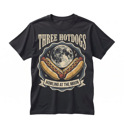 Three Hotdogs Howling At The Full Moon Vintage Graphic Gift For Men Women Unisex TShirt