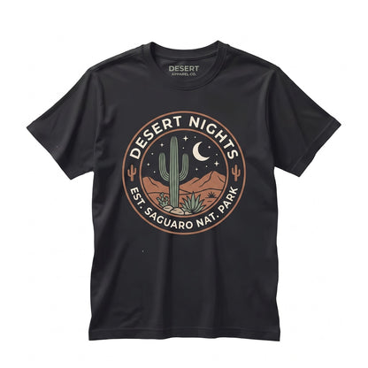 Classic Desert Night Cactus Graphic Moonlit Southwest Landscape Rustic Western Nature Unisex TShirt