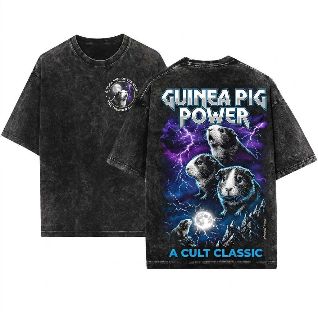 Lightning Guinea Pigs Vintage Dark Graphic 90s Retro Howling Moon Animals Gift Unisex Wash T-Shirt