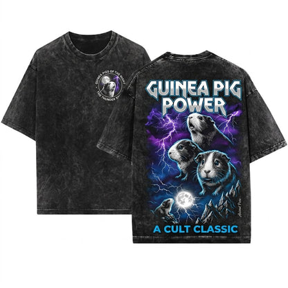 Lightning Guinea Pigs Vintage Dark Graphic 90s Retro Howling Moon Animals Gift Unisex Wash T-Shirt