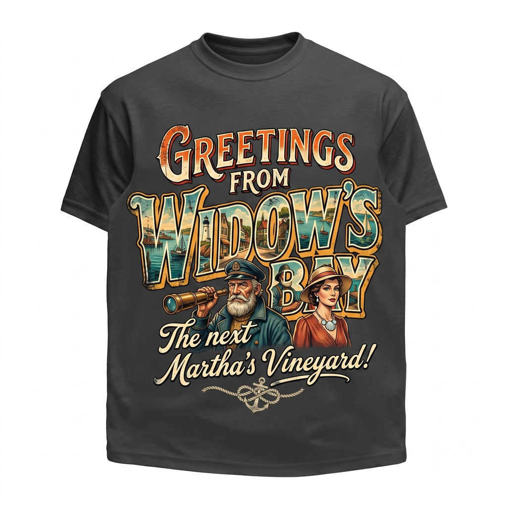Greetings From Widows Bay The Next Marthas Vineyard Retro Thriller Spooky Seaside Gift Unisex TShirt