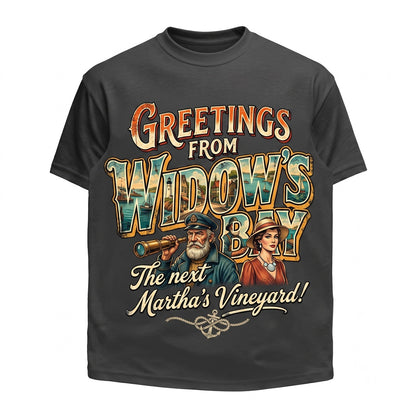 Greetings From Widows Bay The Next Marthas Vineyard Retro Thriller Spooky Seaside Gift Unisex TShirt