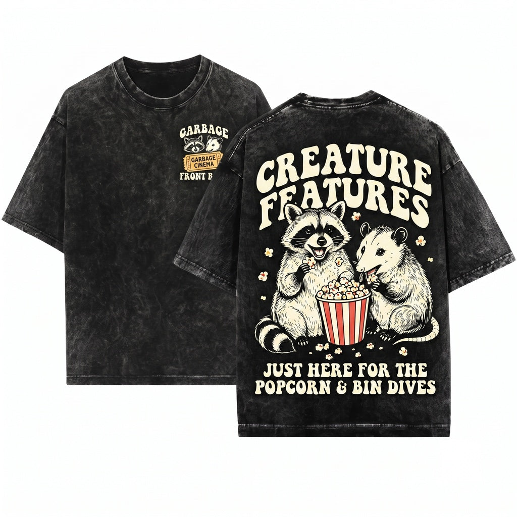 Throwback Vintage Graphic Funny Cute Raccoon Opossum Movie Night Animal Gift Unisex Wash T-Shirt