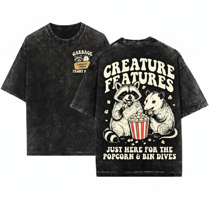 Throwback Vintage Graphic Funny Cute Raccoon Opossum Movie Night Animal Gift Unisex Wash T-Shirt