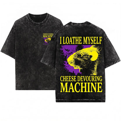 Funny Cheese Devouring Machine Rat Hungry Rodent Snack Lover Vintage Graphic Unisex Wash T-Shirt