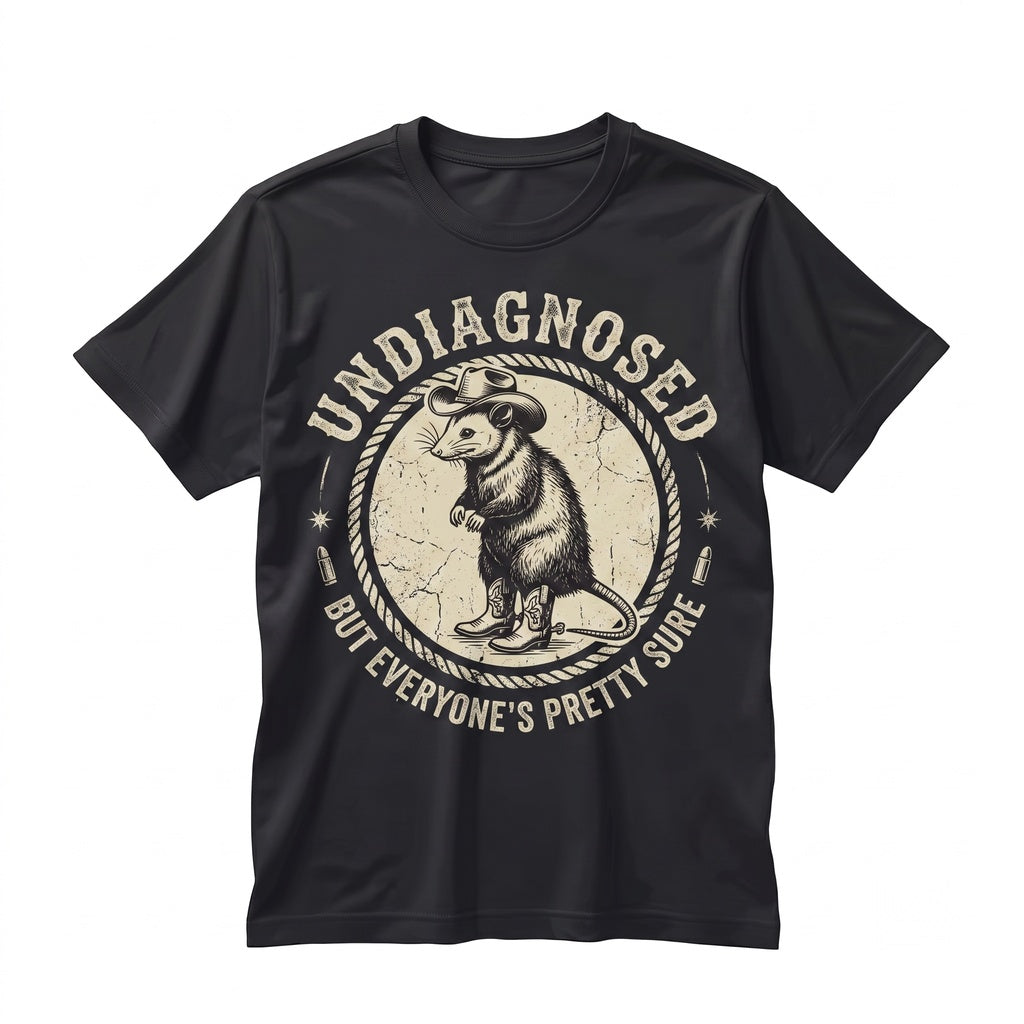 Undiagnosed But Everyone’s Pretty Sure Opossum Funny Possum Humor Gift Chaotic Critter Graphic Apparel Unisex TShirt