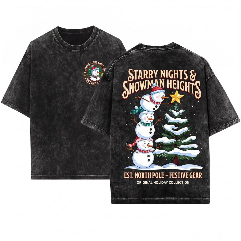 Funny Christmas Snowman Tree Holiday Party Gift Lover Unisex Wash T-Shirt