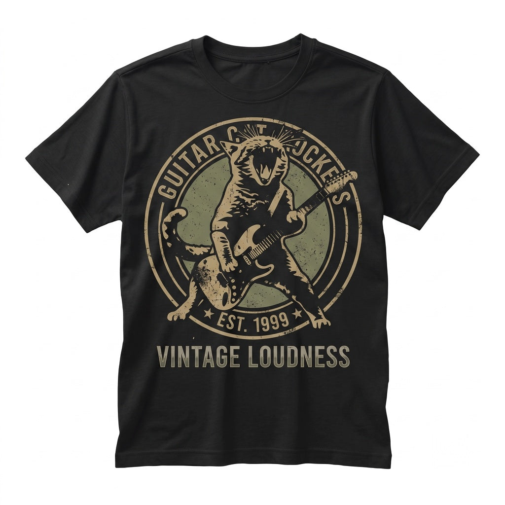 Funny Rock Cat Guitarist Graphic Apparel, Vintage Musician Long Sleeve Sweatshirt, Pet Lover Gift, Unisex TShirt
