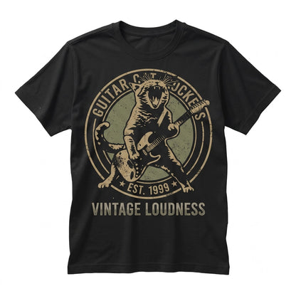Funny Rock Cat Guitarist Graphic Apparel, Vintage Musician Long Sleeve Sweatshirt, Pet Lover Gift, Unisex TShirt